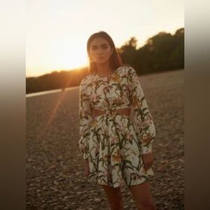 Agua Bendita Linen Floral Cutout Mini Dress A-Line Long Sleeve White NWOT